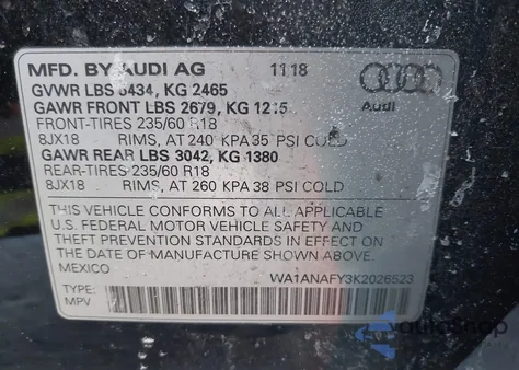 2019 Audi Q5 45 Premium z USA, uszkodzony, nr VIN WA1ANAFY3K2026523